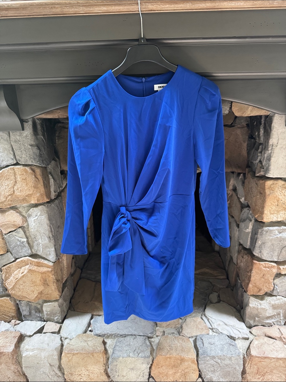 DKNY Royal Blue Twist-Knot Long Sleeve Sheath Dress